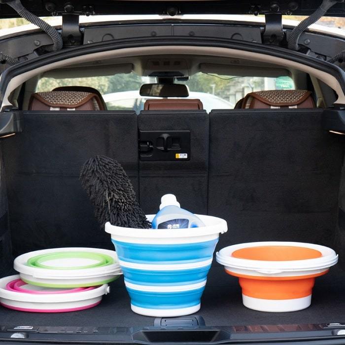 Folding Bucket - Plastic + Silicone, 33 X 33 X 25 Cm Open Size, Random Color, Ideal For Bathroom Use