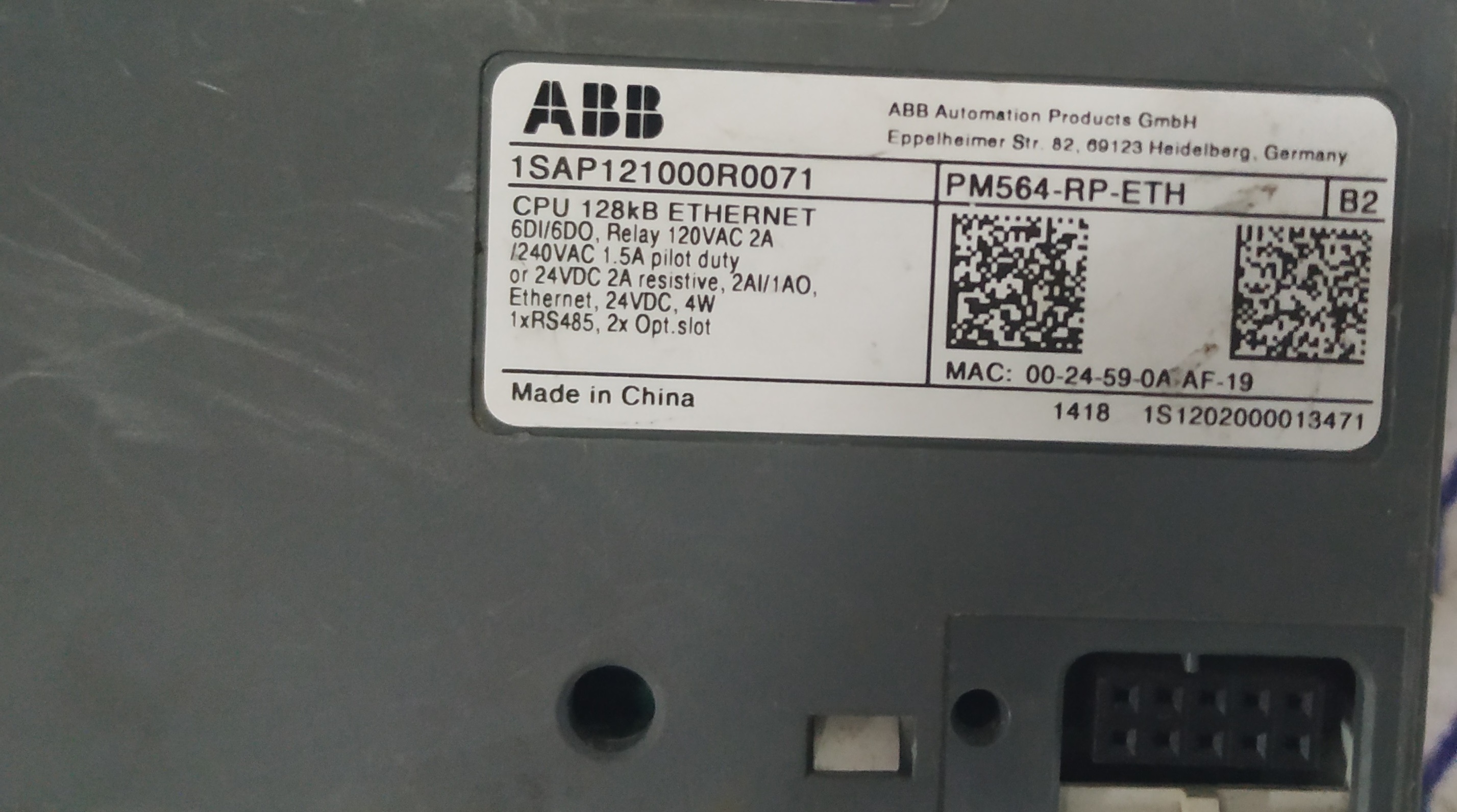 Abb Used Plc 1sap121000r0071