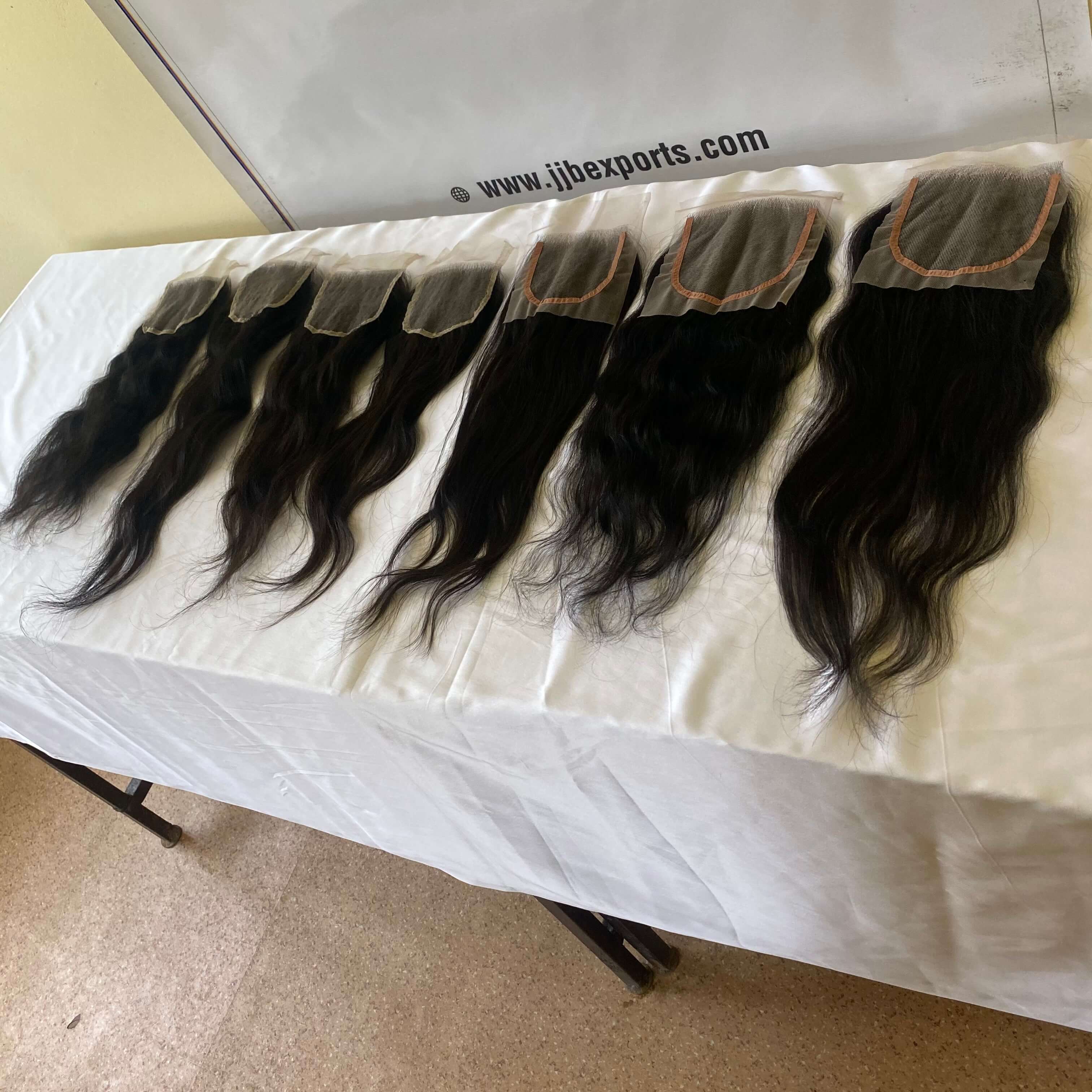Thin Lace Clousre 4x4 5x5 6x6 Virgin Remy Brazilian Huma Hair With Weft Bundle - Color: Natural Black