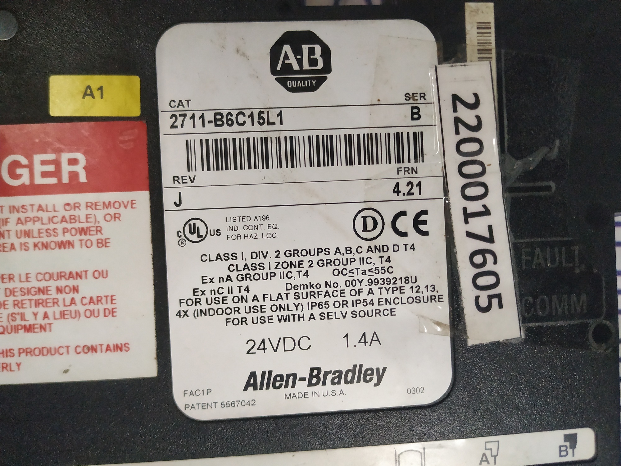 Allen-bradley Panelview 600 Hmi 2711-b6c15l1