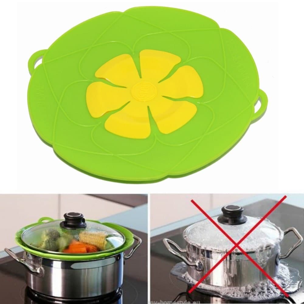 Silicon Spill Stopper - Silicone, 10 Inch, Green | Vented Lid, Heat Resistant, Non-stick, Flexible, Dishwasher Safe