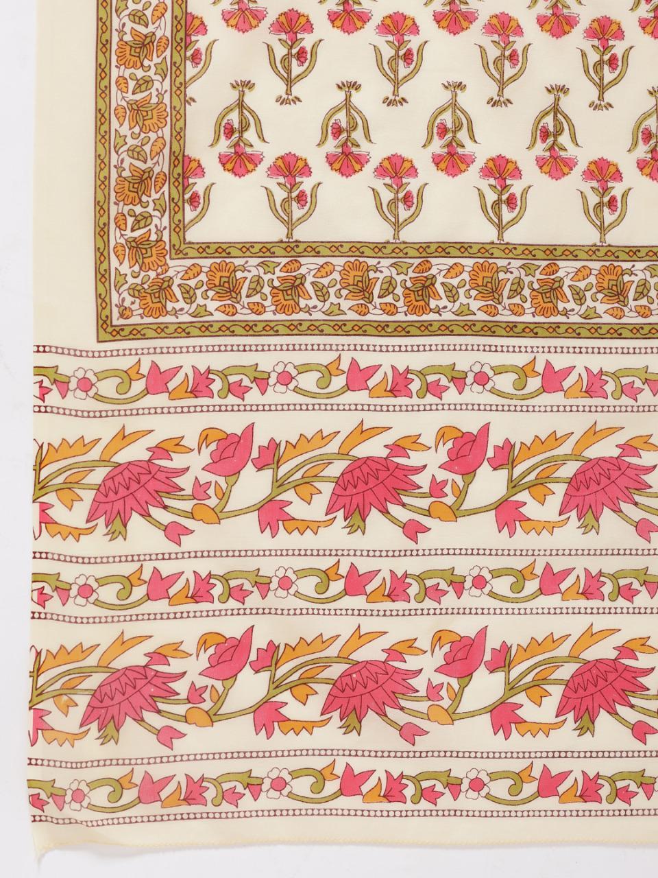 White Printed Cotton Kurta