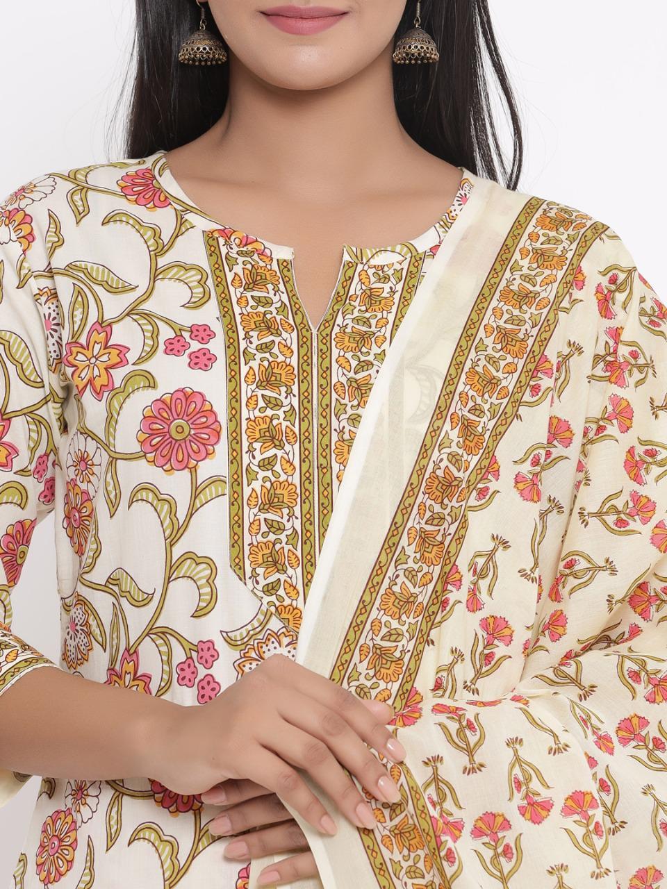 White Printed Cotton Kurta