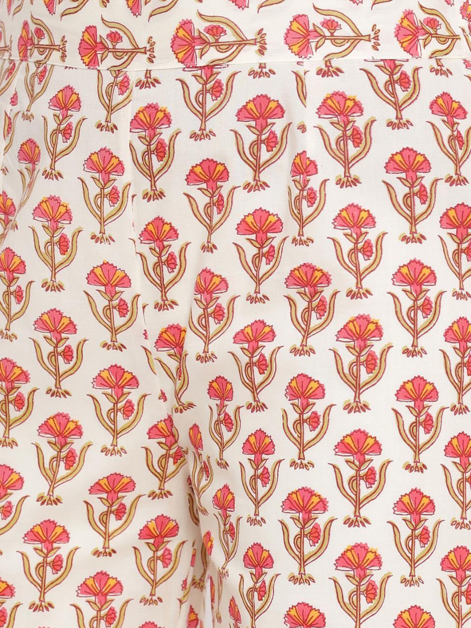White Printed Cotton Kurta