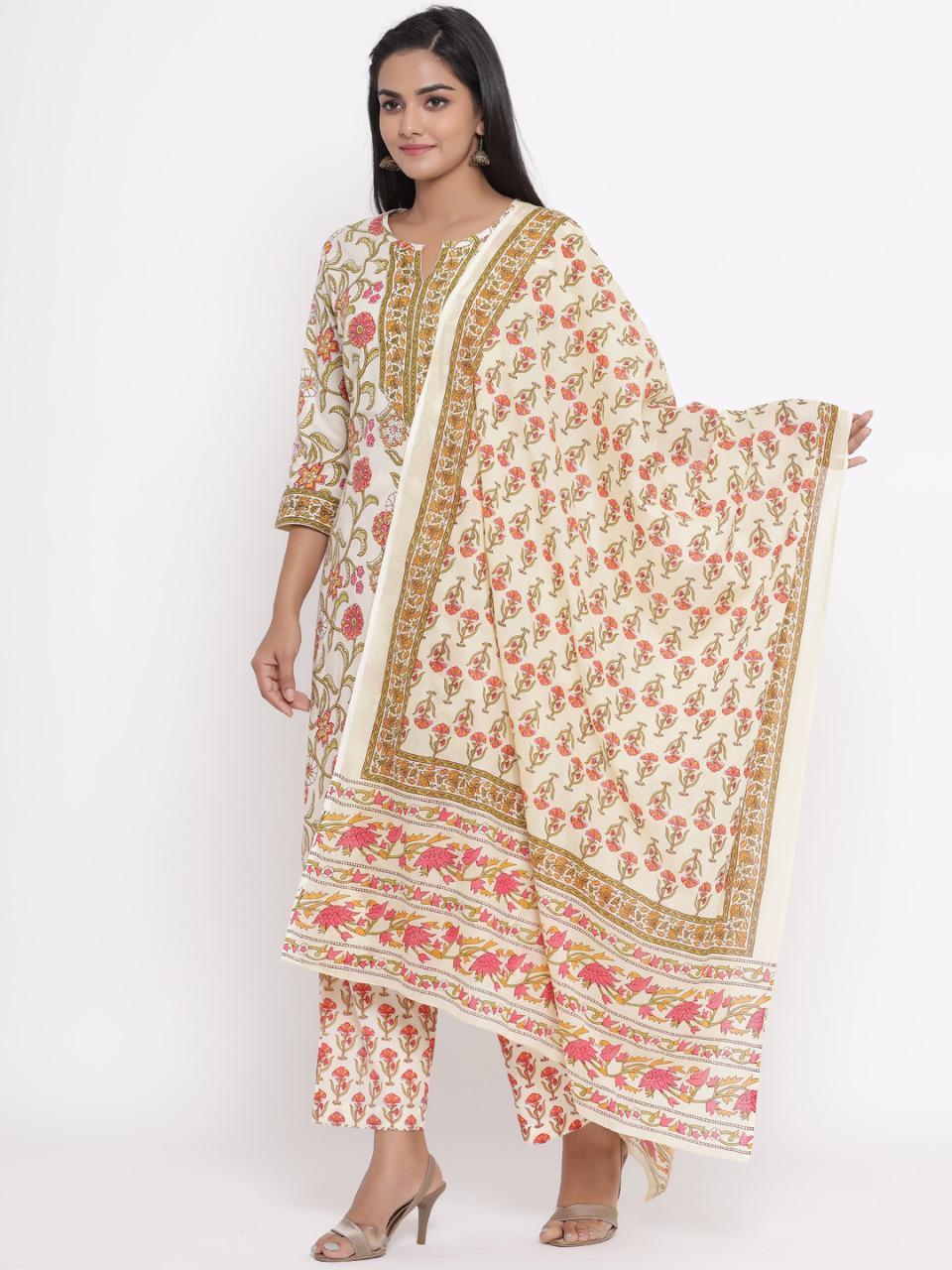 White Printed Cotton Kurta