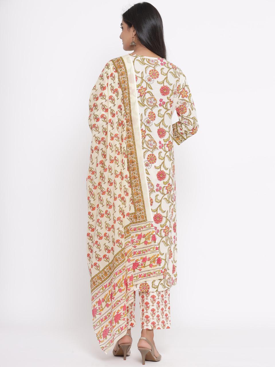 White Printed Cotton Kurta