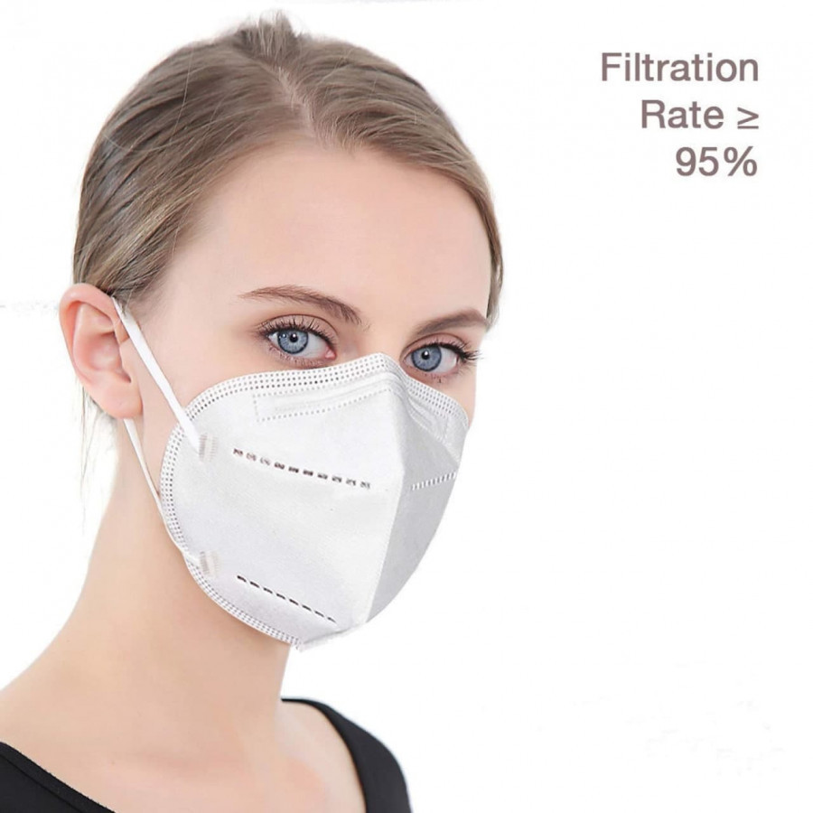 3 Layer Face Mask - Non-woven Fabric, Standard Size, White Color | Elastic Head Loops, Breathable Protection Against Dust, Allergens, Splatter