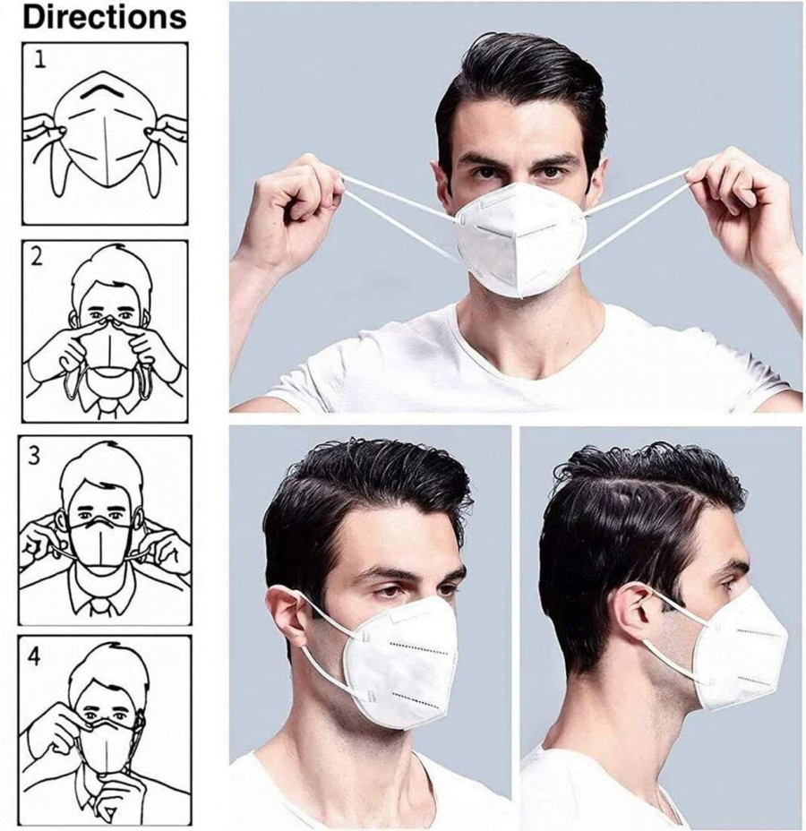 3 Layer Face Mask - Non-woven Fabric, Standard Size, White Color | Elastic Head Loops, Breathable Protection Against Dust, Allergens, Splatter
