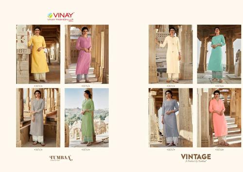 Tumbaa Vintage Cotton Kurti - Pure Cotton With Self Weave, Embroidered Pure Camric Cotton Pant | 3-4th Sleeve Style, Ladies Ethnic Wear, Dry Cleanable, Quick Dry, Washable