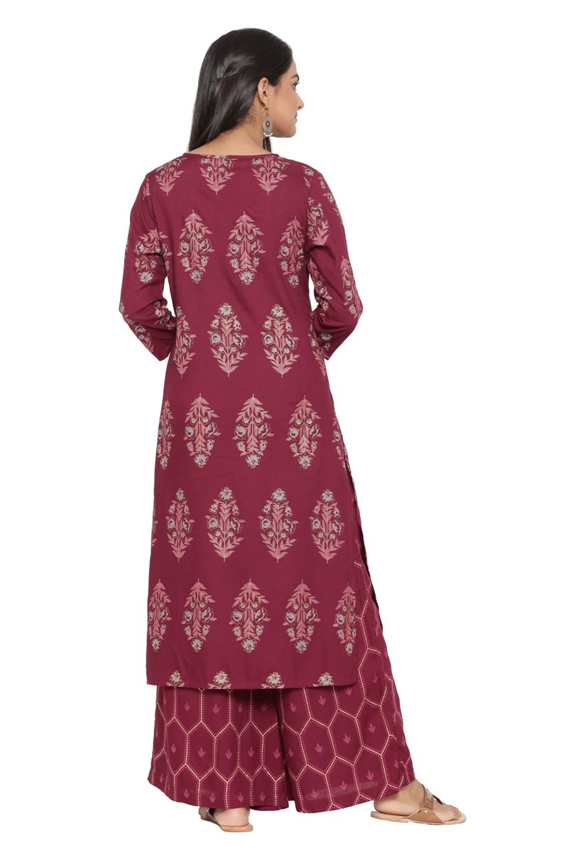 Maroon Ladies Kurta And Straight Plazo Set