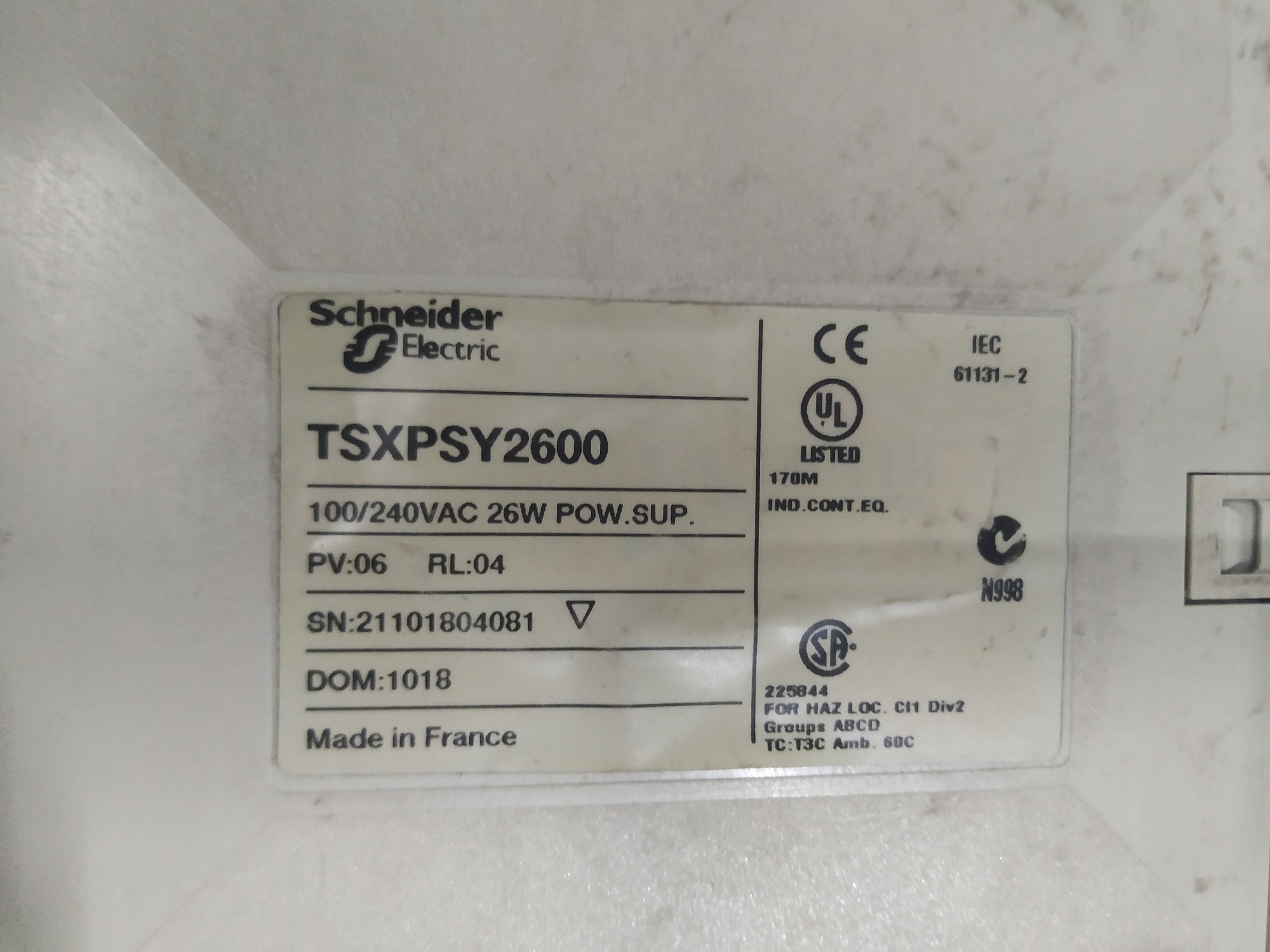 Schneider Power Supply Module Tsxpsy2600