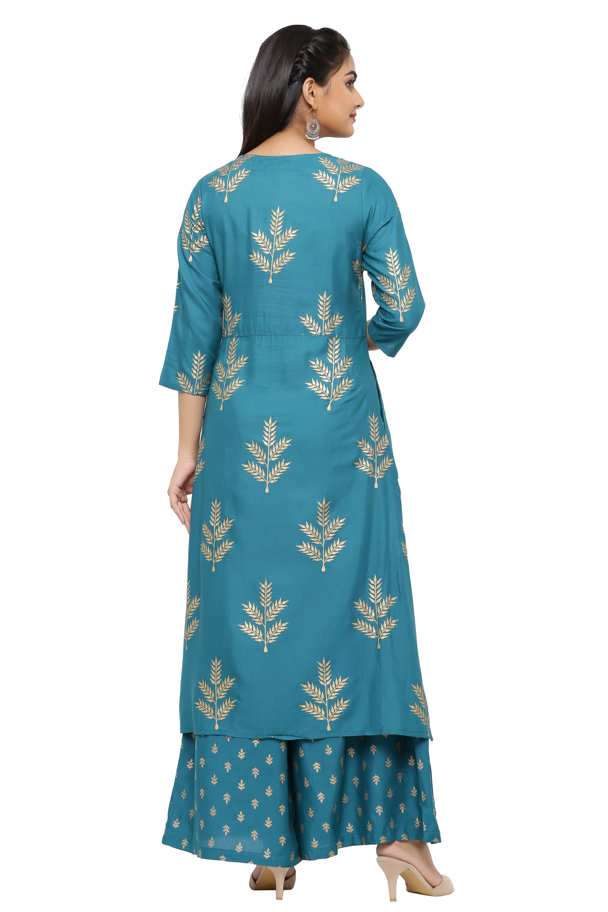 Blue Green Shade Stright Kurta And Plazo