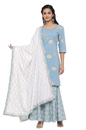 Sky Stright Kurta And Plazo - Dupatta Set