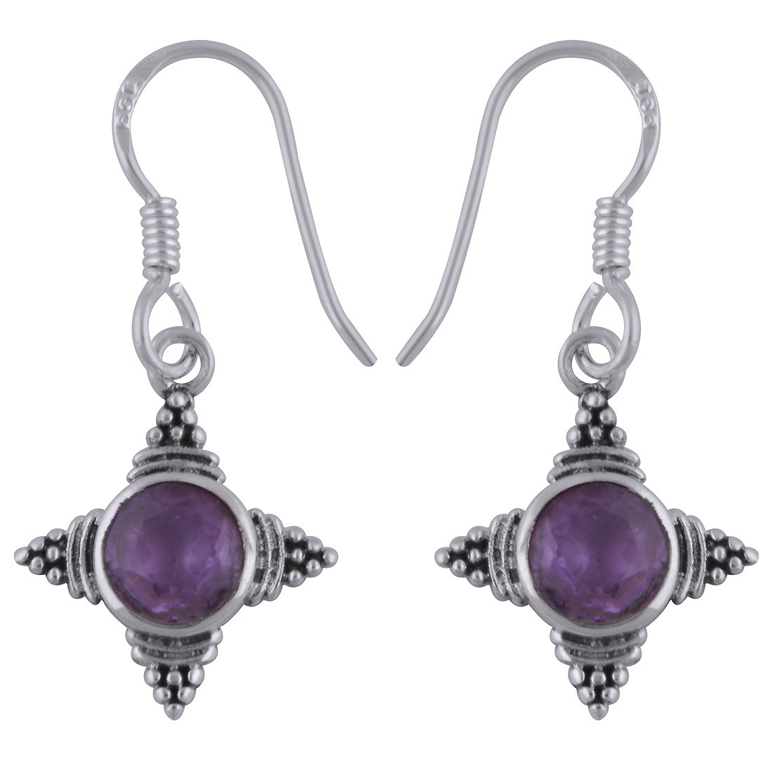 Garnet Natural Gemstone Dangle Earrings - 925 Sterling Silver 30mm Length X 14mm Width Handmade With Round Cut Stone Weighing 2.60 Grams
