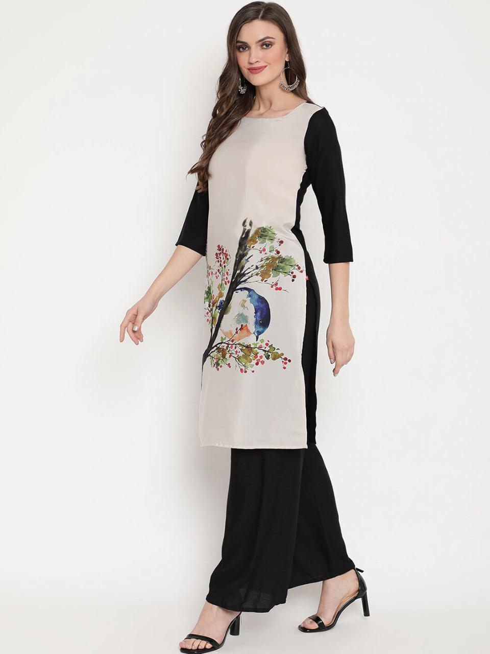 Off-white And Black Rayon Kurti