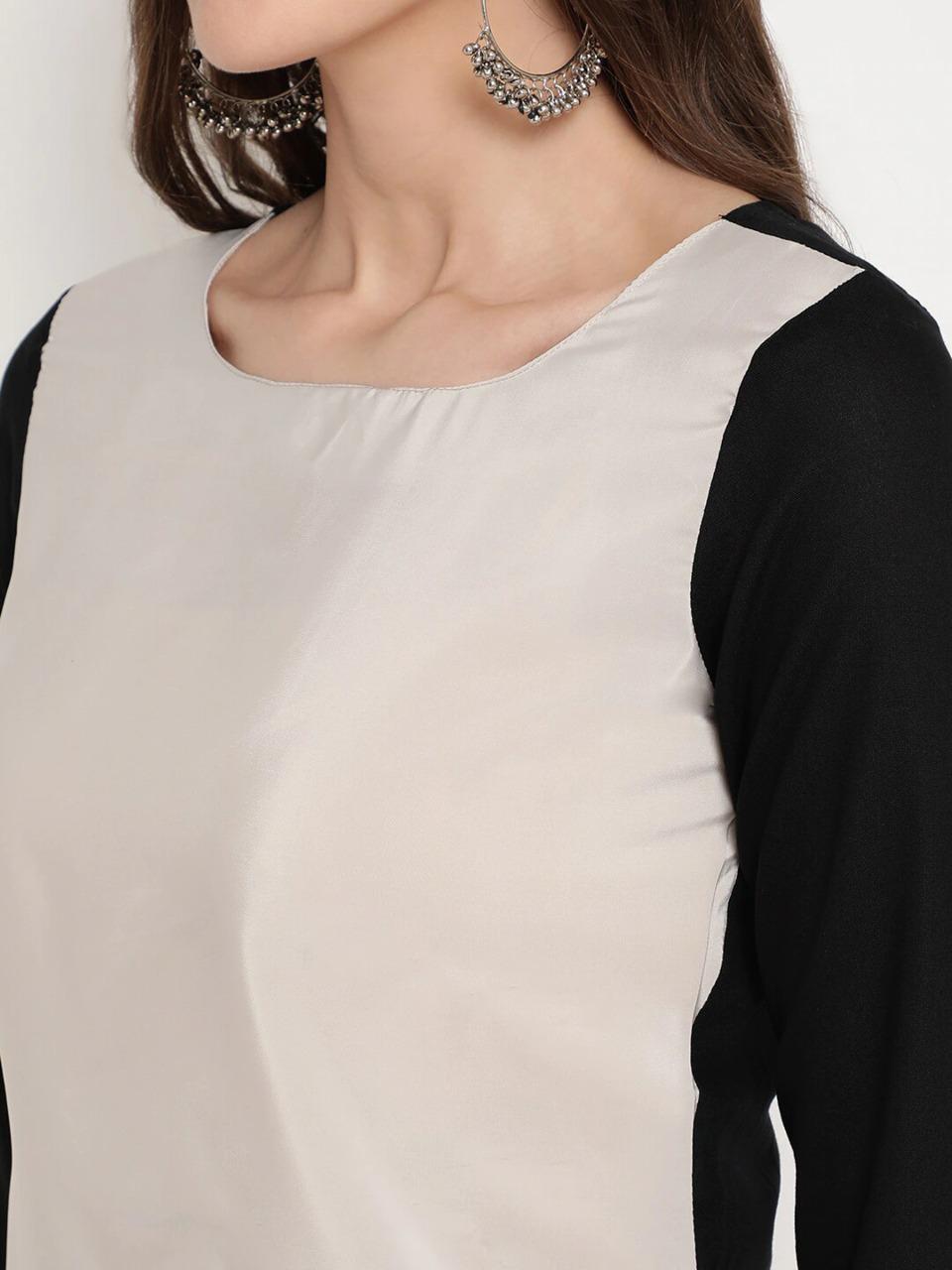 Off-white And Black Rayon Kurti