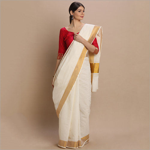 Off White Kerala Kasavu With Plain Body And Zari Pallu Sarees