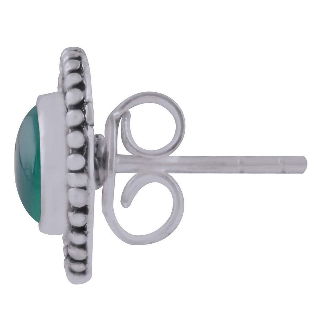 Green Onyx Natural Gemstone 925 Sterling Solid Silver Round Cabochon Stone Handmade Stud Earrings Size: Length: 12 Mm X Width: 12 Mm