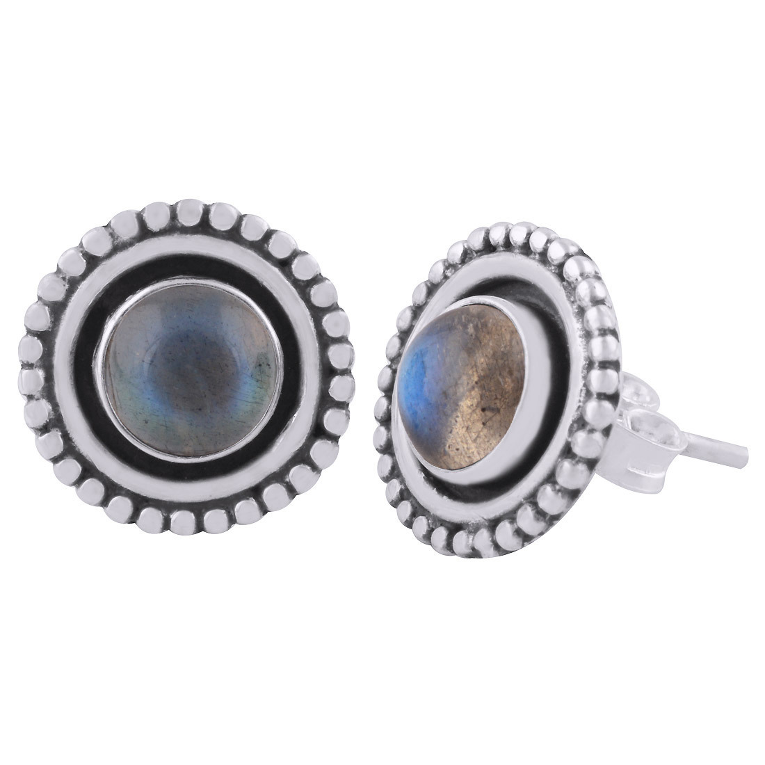 Green Onyx Natural Gemstone 925 Sterling Solid Silver Round Cabochon Stone Handmade Stud Earrings Size: Length: 12 Mm X Width: 12 Mm