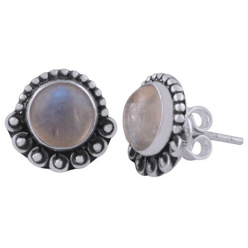 Rainbow Natural Gemstone 925 Sterling Solid Silver Round Cabochon Stone Handmade Stud Earrings Size: Length: 12 Mm X Width: 11 Mm