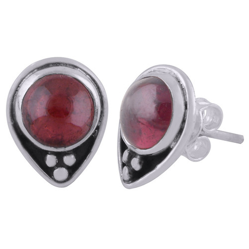 Garnet Natural Gemstone 925 Sterling Solid Silver Round Cabochon Stone Handmade Stud Earrings Size: Length: 13 Mm X Width: 10 Mm