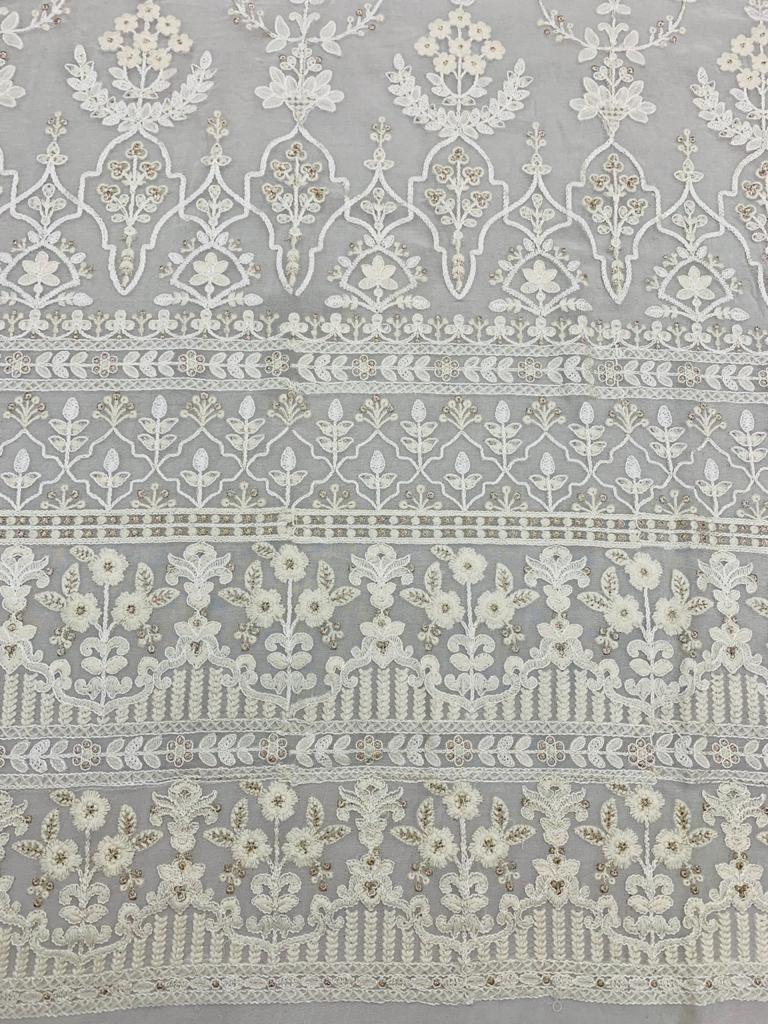 Embroidery Viscose Georgete Fabric - Dyable Viscose Georgette, Embroidered Texture, Soft Handfeel, Washable, Available In Various Colors, Custom Lengths