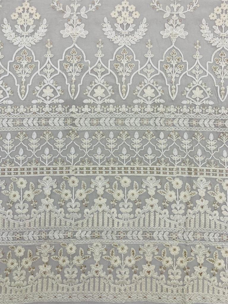 Embroidery Viscose Georgete Fabric - Dyable Viscose Georgette, Embroidered Texture, Soft Handfeel, Washable, Available In Various Colors, Custom Lengths