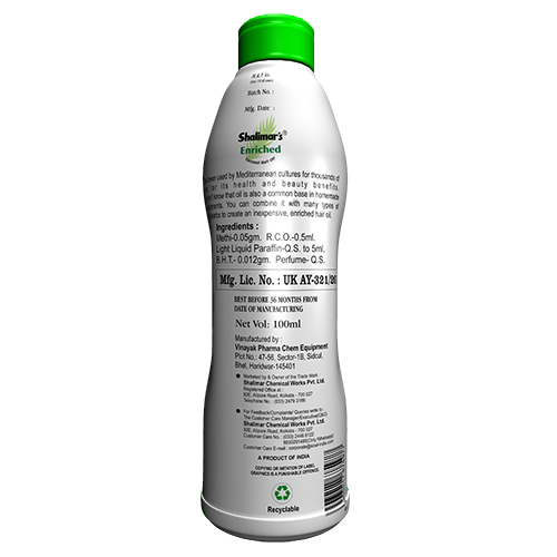 100ml Shalimar Enriched Coconut Oil - 99% Purity, Common Cultivation - Ideal For Nourishing Hair Care And Enhancing Shine