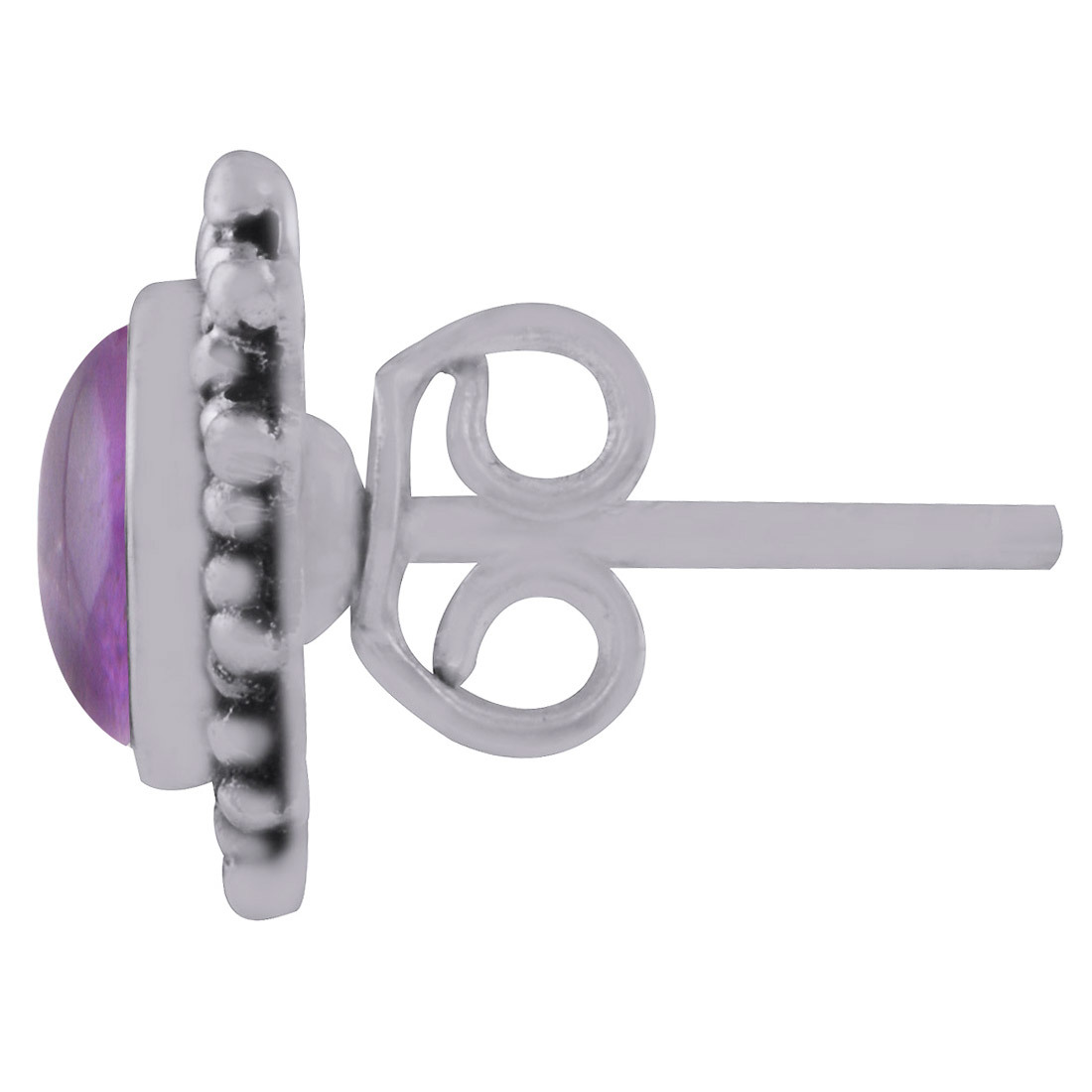 Amethyst Natural Gemstone 925 Sterling Solid Silver Round Cabochon Stone Handmade Stud Earrings Gender: Women