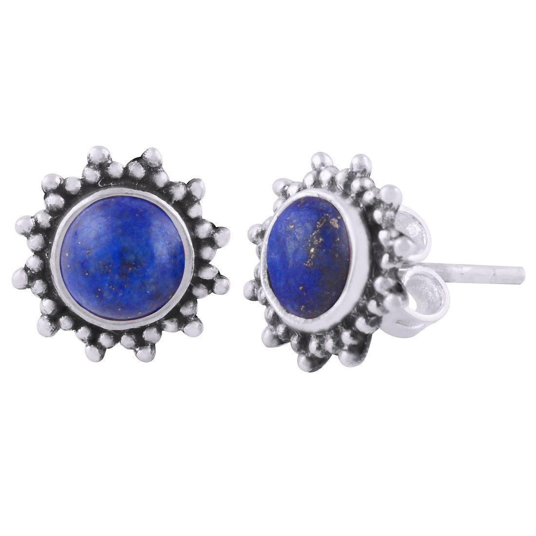 Amethyst Natural Gemstone 925 Sterling Solid Silver Round Cabochon Stone Handmade Stud Earrings Gender: Women