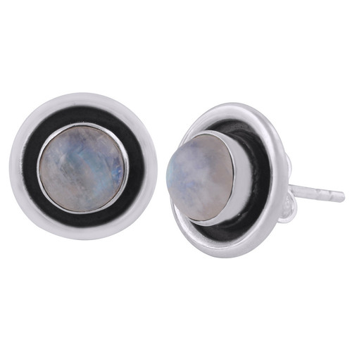 Rainbow Natural Gemstone 925 Sterling Solid Silver Round Cabochon Stone Handmade Stud Earrings Size: Length: 11 Mm X Width: 11 Mm