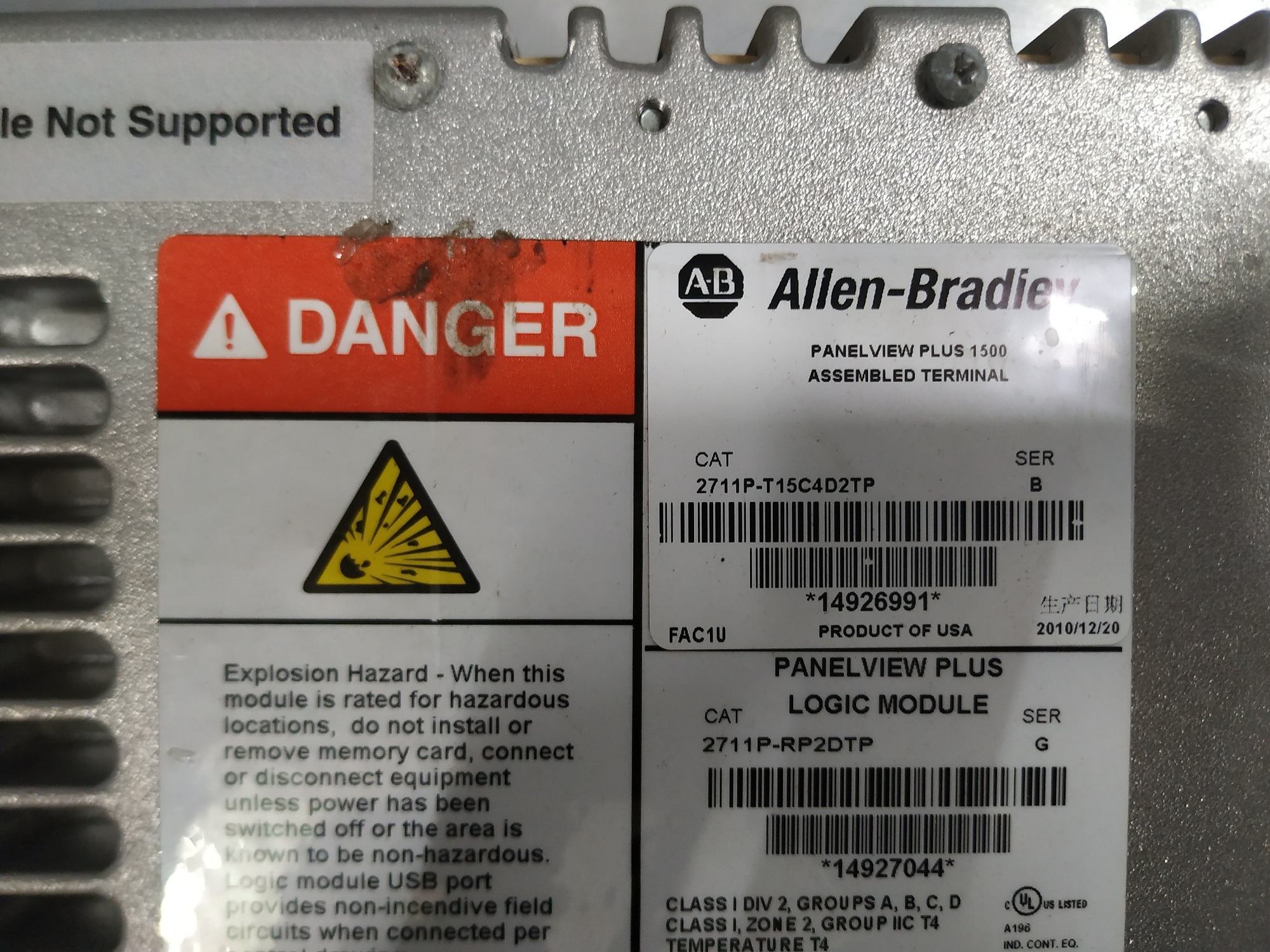 Allen Bradley Panel View Plus 1500 Hmi 2711p-t15c4d2tp