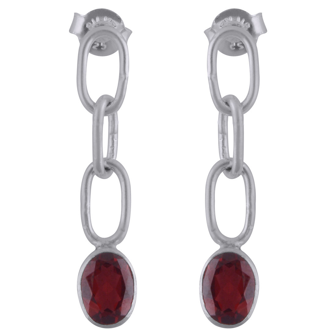 Garnet Natural Gemstone 925 Sterling Solid Silver Oval Cut Stone Handmade Stud Earrings Size: Length: 34 Mm X Width: 7 Mm