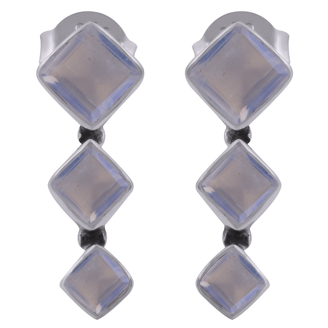 Amethyst Natural Gemstone 925 Sterling Solid Silver Square Cut Stone Handmade Stud Earrings Size: Length: 20 Mm X Width: 7 Mm