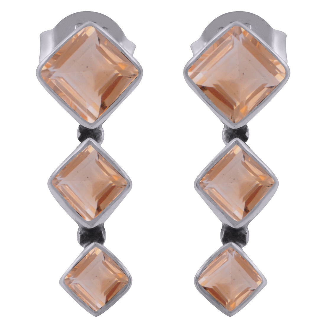 Amethyst Natural Gemstone 925 Sterling Solid Silver Square Cut Stone Handmade Stud Earrings Size: Length: 20 Mm X Width: 7 Mm