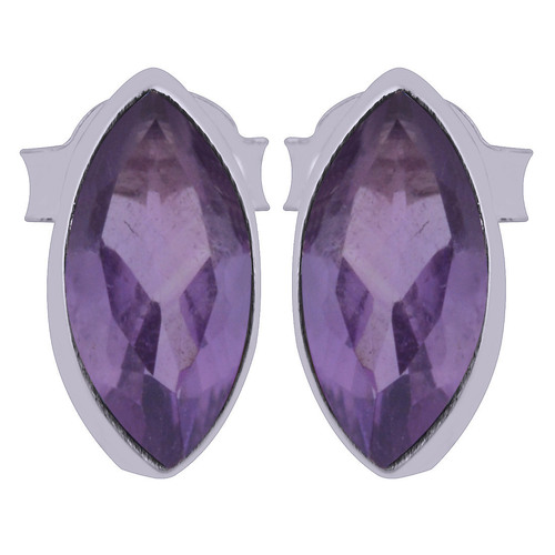 Amethyst Stud Earrings - 925 Sterling Silver, 10mm x 5mm Marquise Cut, Handmade Jewelry
