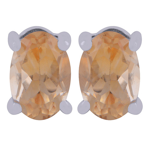 Citrine Natural Gemstone Stud Earrings - 925 Sterling Silver, 7x5 mm Oval Cut, Handmade for Women