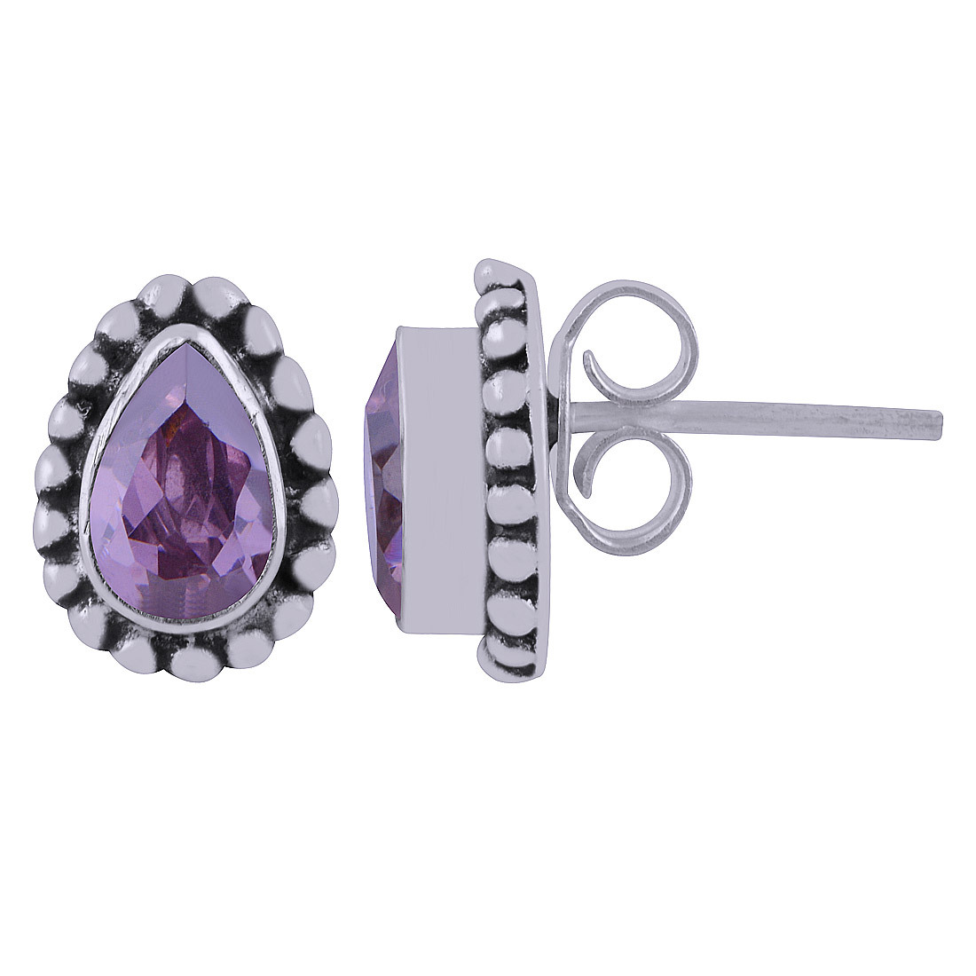 Amethyst Natural Gemstone 925 Sterling Solid Silver Pear Cut Stone Handmade Stud Earrings Size: Length: 12 Mm X Width: 9 Mm