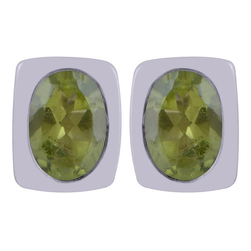 Peridot Natural Gemstone 925 Sterling Solid Silver Oval Cut Stone Handmade Stud Earrings Size: Length: 9 Mm X Width: 7 Mm