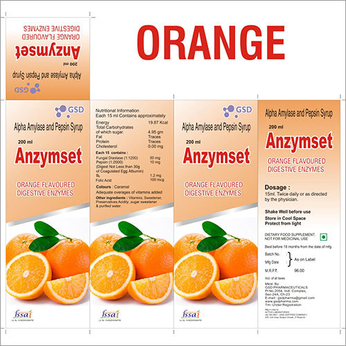 Ayurvedic Medicine Orange Flavoured Alpha Amylase And Pepsin Syrup