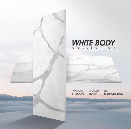 800 X 2400 Floor Tiles - Ceramic, 800 mm x 2400 mm, Glossy White | Acid-Resistant, Non-Slip, Wear-Resistant, Textured Finish