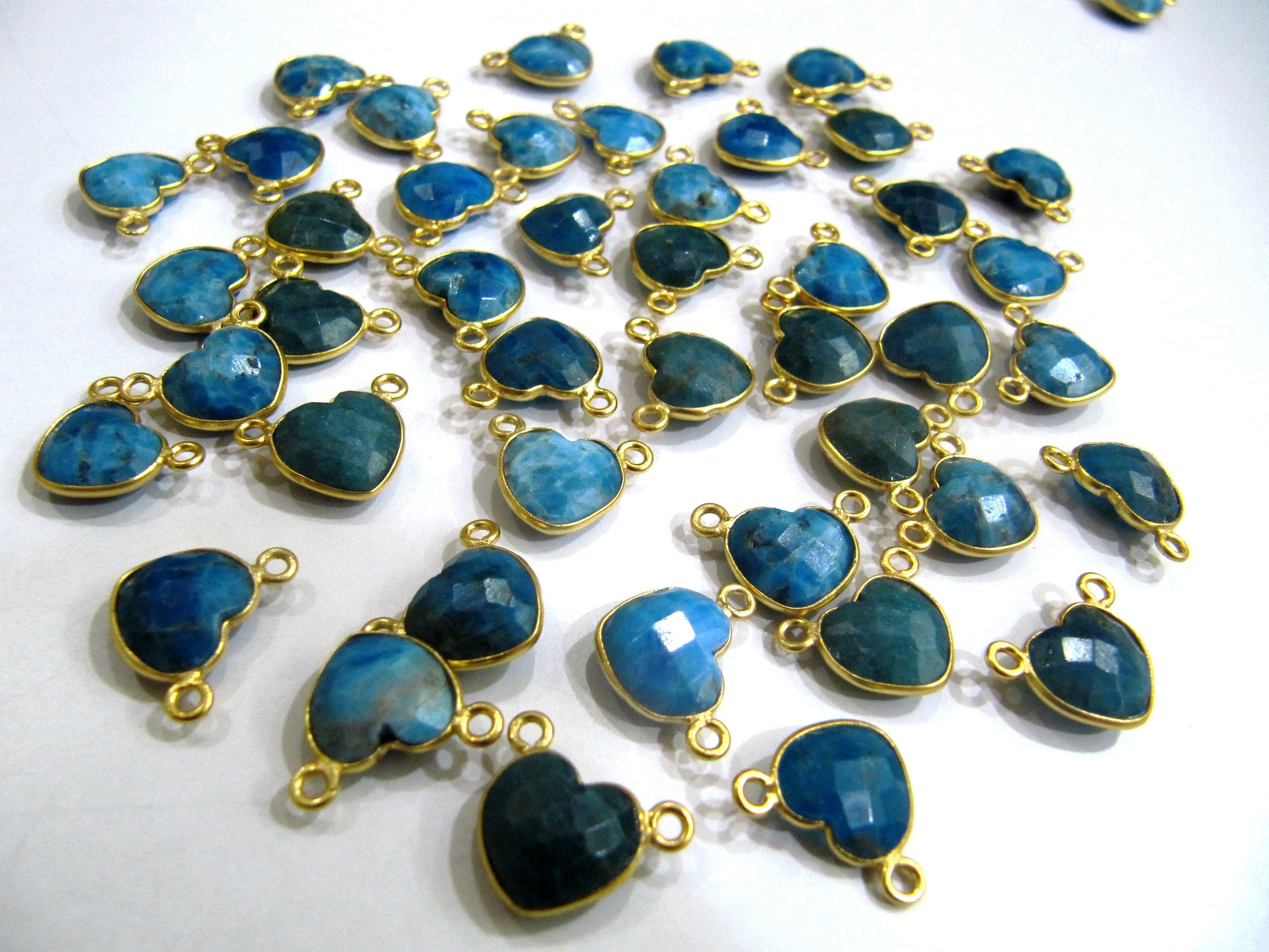 Natural Gemstone Cushion Square Shape Single Loop Bezel Connectors Gold Plated 10mm