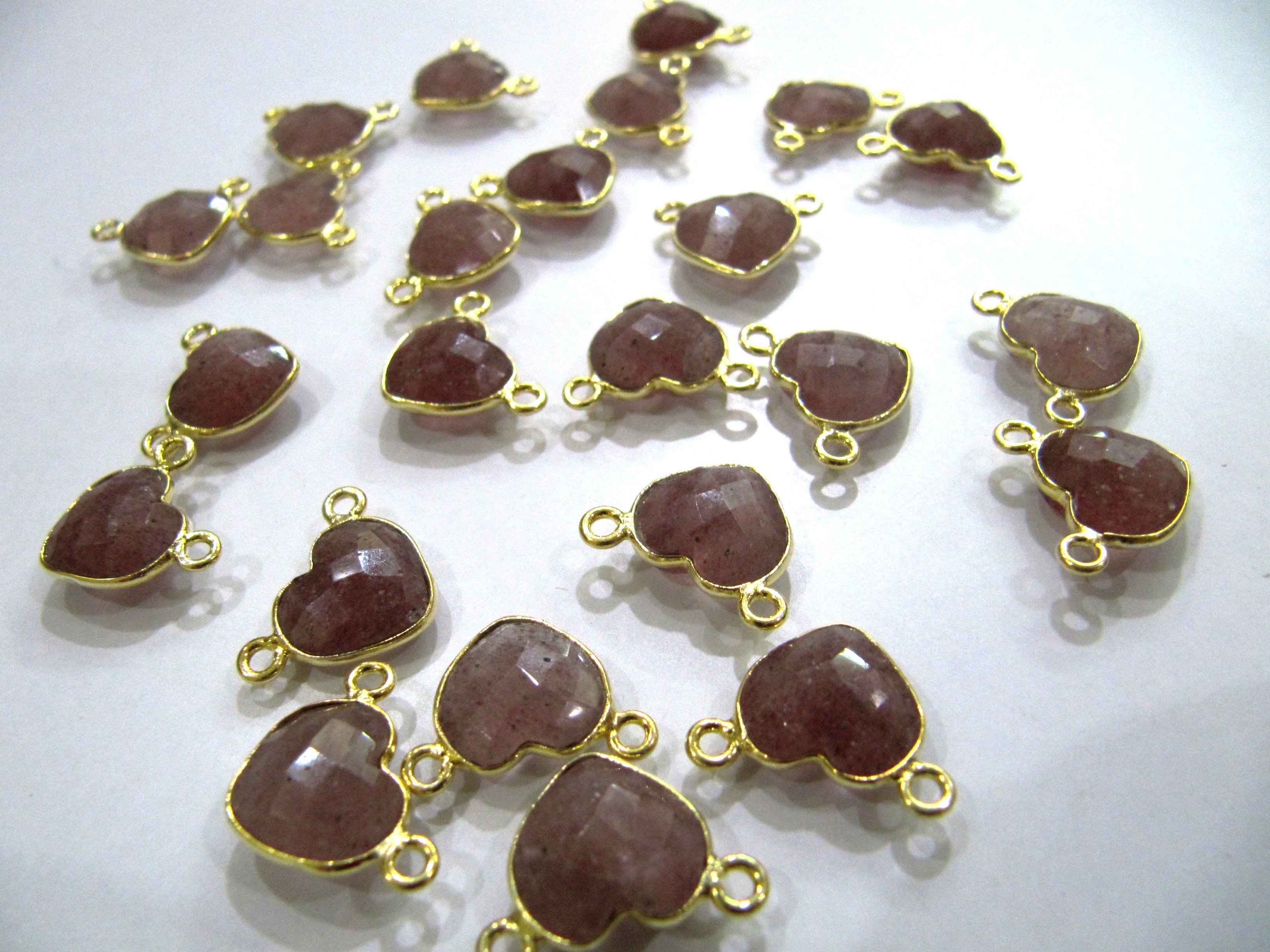 Natural Gemstone Cushion Square Shape Single Loop Bezel Connectors Gold Plated 10mm