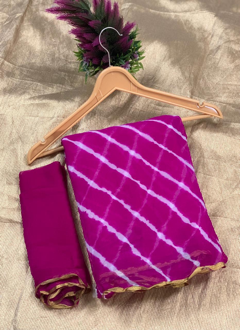 Bandhej Saree - Pure Najnin Silk, Customized Size | Breathable, Washable Fabric With Golden Pata Border, Casual Dress Type