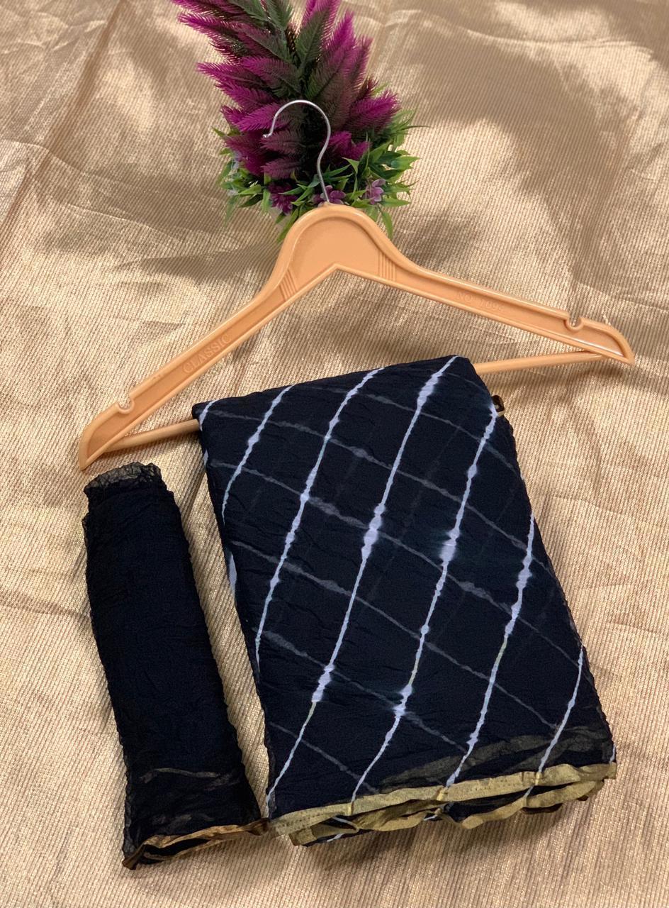 Bandhej Saree - Pure Najnin Silk, Customized Size | Breathable, Washable Fabric With Golden Pata Border, Casual Dress Type
