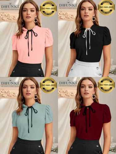 Dhunki Premium Fashion Top - Ajanta Fabric 95% Polyester, 5% Spandex | Limited Edition, Designer Sleeve and Neck, Available in M and XL Sizes, 1/4 Sleeve