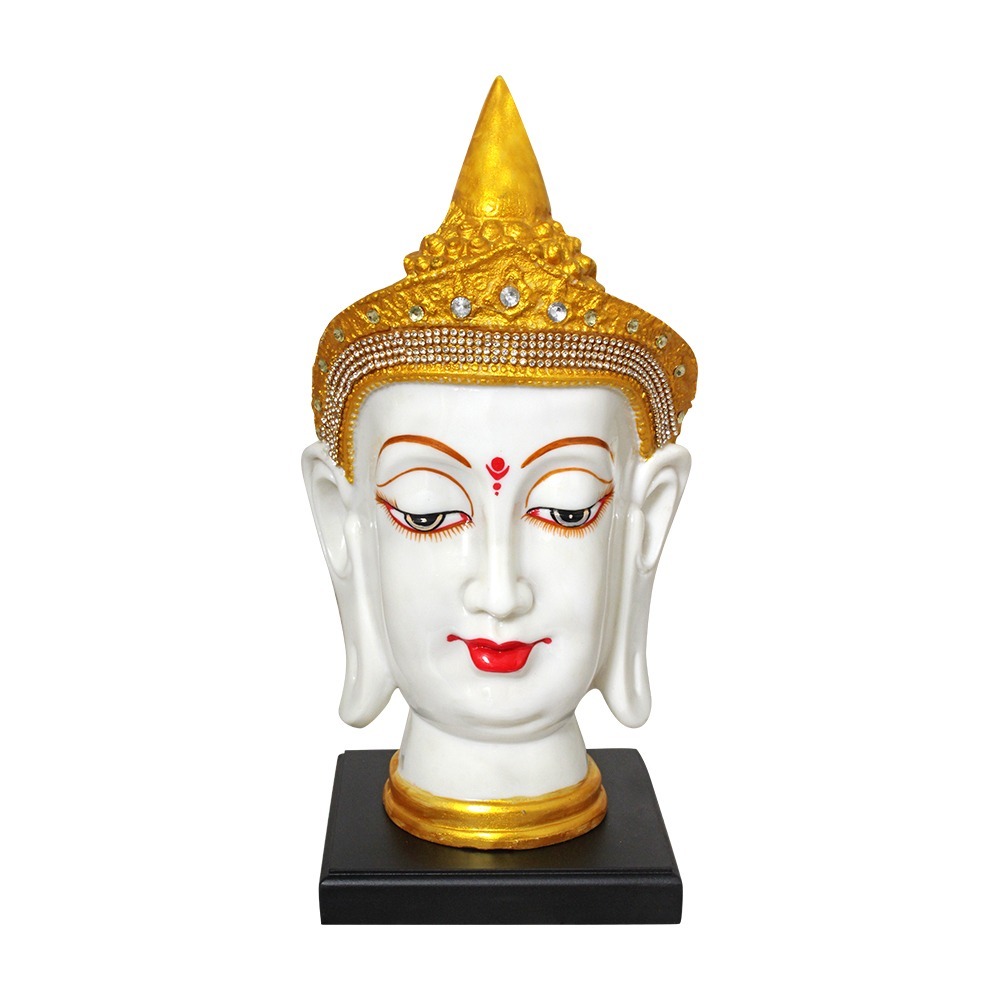 Buddha Head Statue With Golden Crown - Polyresin, Multisize, Multi Color | Premium Quality, Elegant Design, Zero Maintenance, Perfect For Gifts