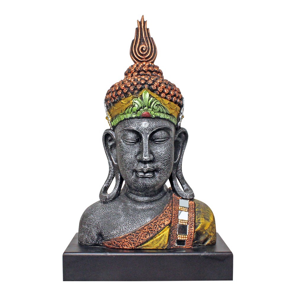 Buddha Head Statue With Golden Crown - Polyresin, Multisize, Multi Color | Premium Quality, Elegant Design, Zero Maintenance, Perfect For Gifts
