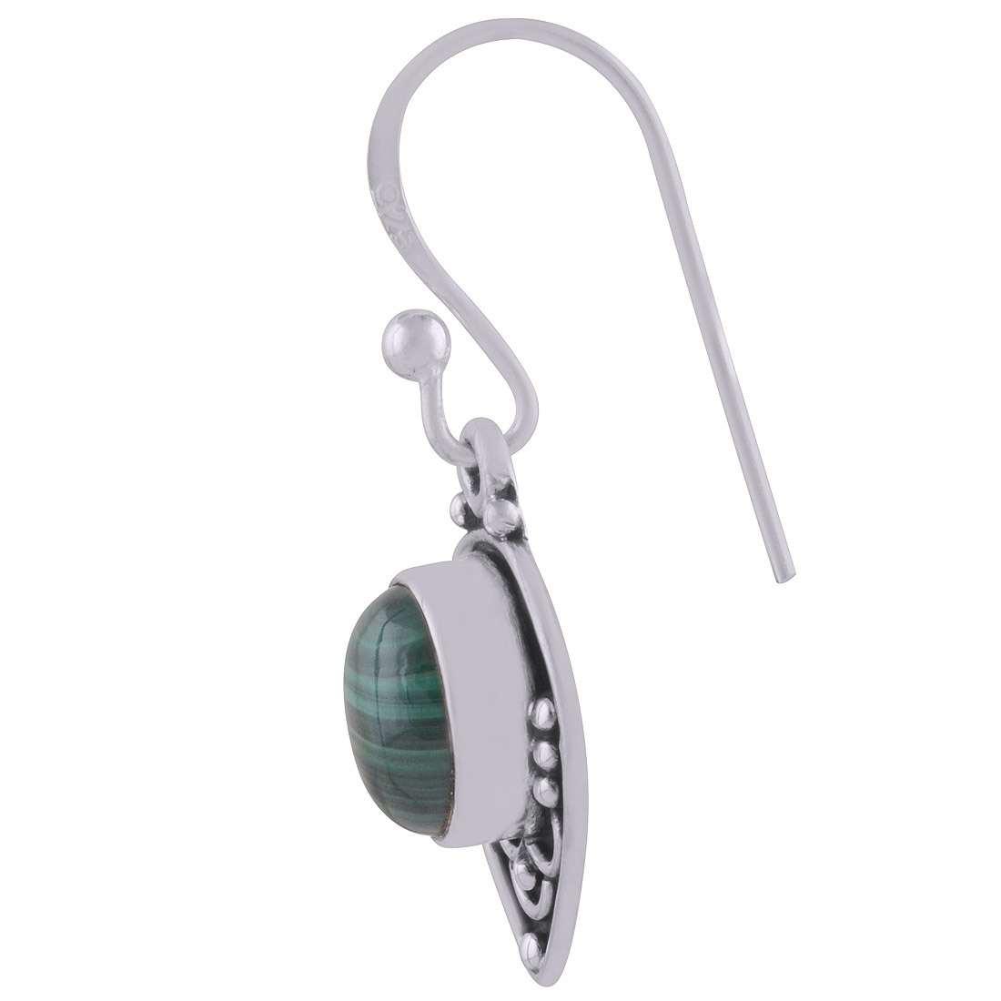 Malachite Natural Gemstone 925 Sterling Solid Silver Oval Cabochon Handmade Earrings Gender: Women