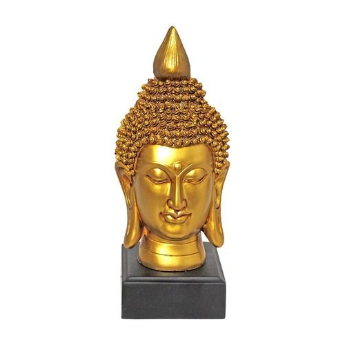 Multi Color Table Top Buddha Head Sculpture With Wooden Base